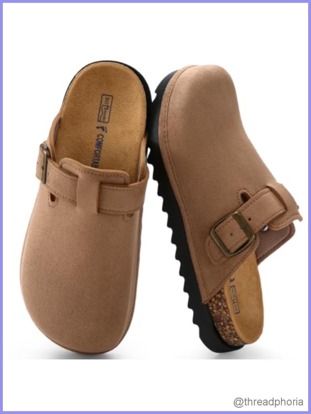 Women's Genuine Suede Platform Clogs Mules, Non-Slip Cork Footbed Slip-On